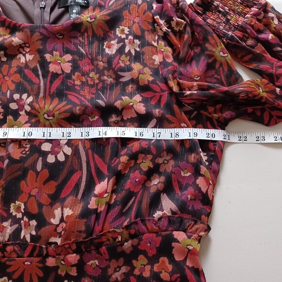 Aqua Metallic Floral Print Tiered Mini Dress - Picture 11 of 16